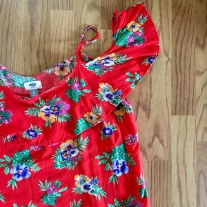 red, floral top